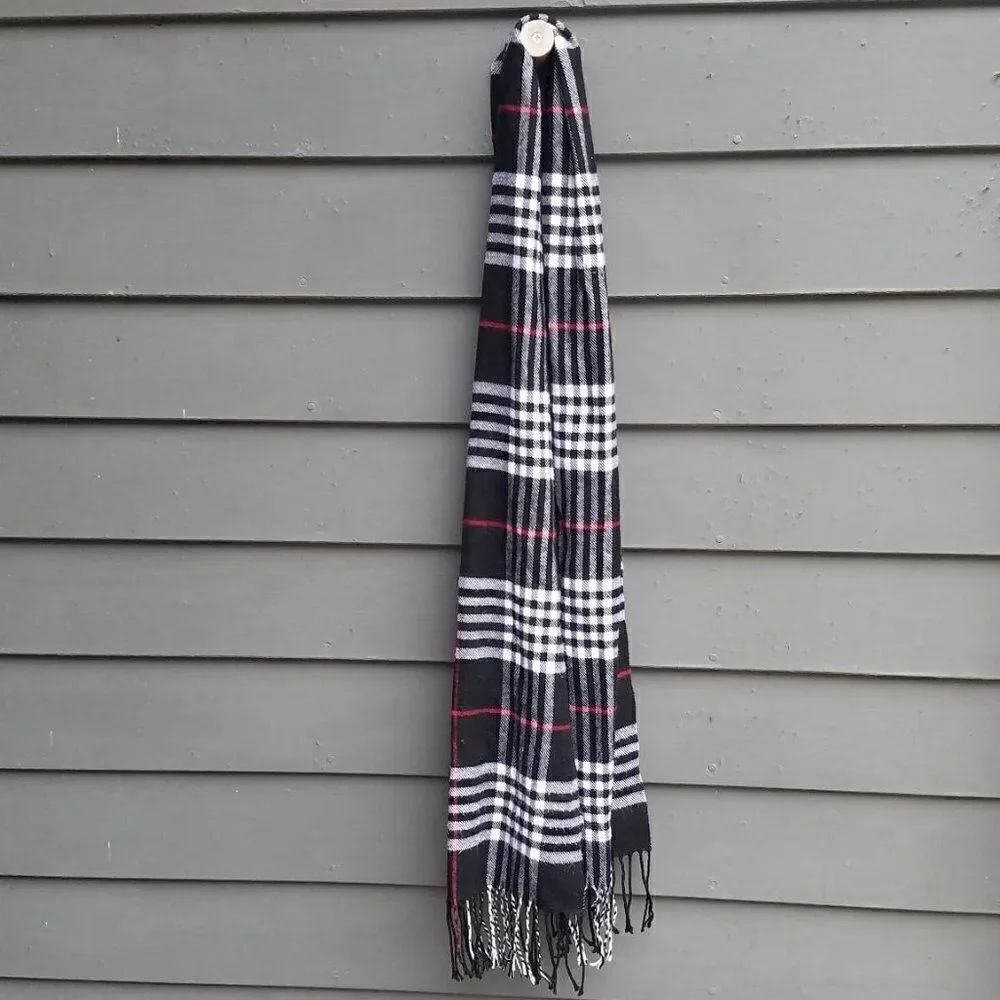 Cashmere Black White Red Cashmere Scarf 13" x 72"